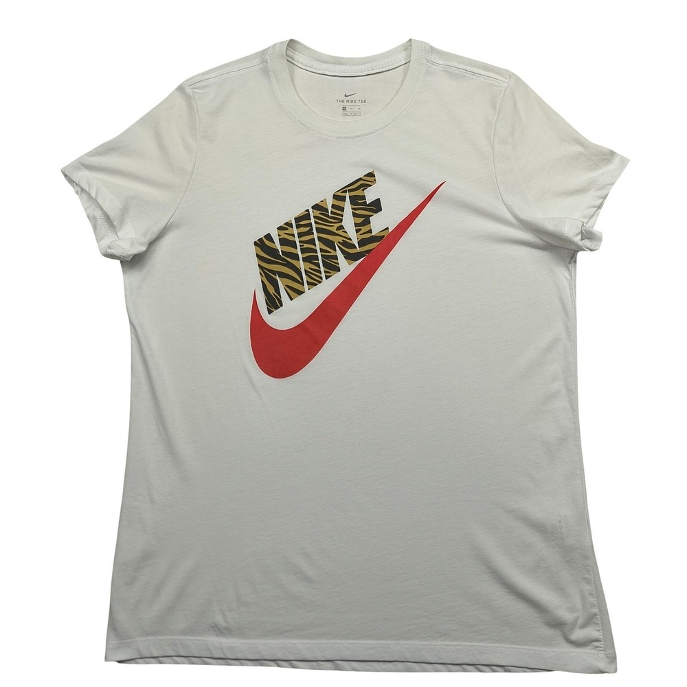 Nike Mens XL Slim Fit Graphic T-Shirt White Tiger Print Logo Swoosh Tri-Blend